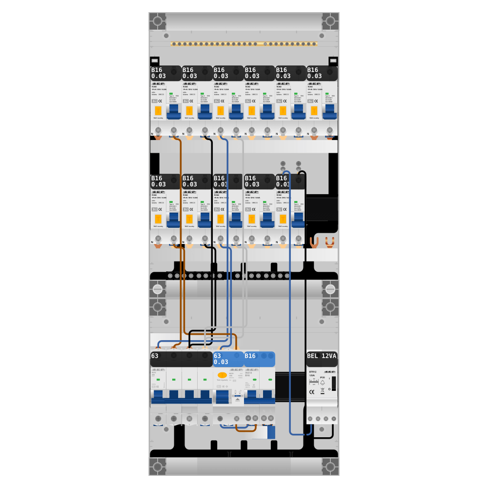 SEP Pro Groepenkast PV-ready 63A 3 fase 11 alamat + beltrafo + kookgroep