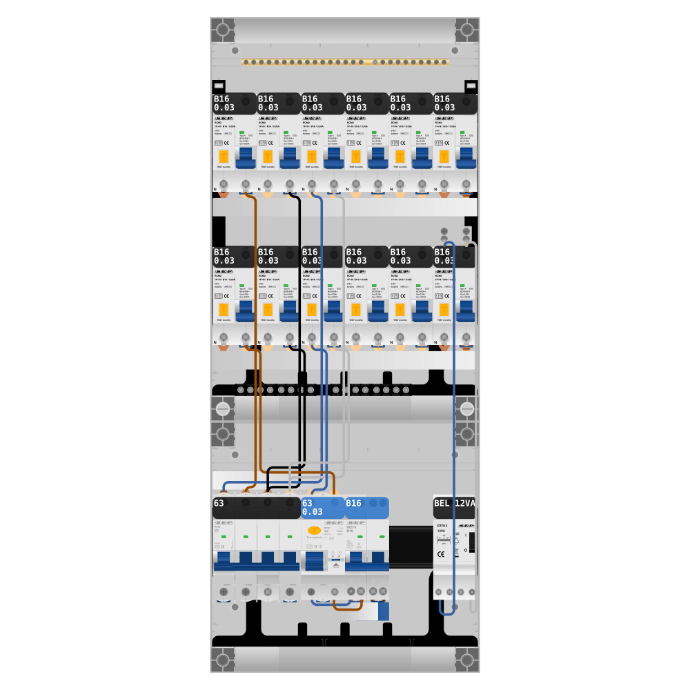 SEP Pro Groepenkast PV-ready 63A 3 fase 12 alamat + beltrafo + kookgroep