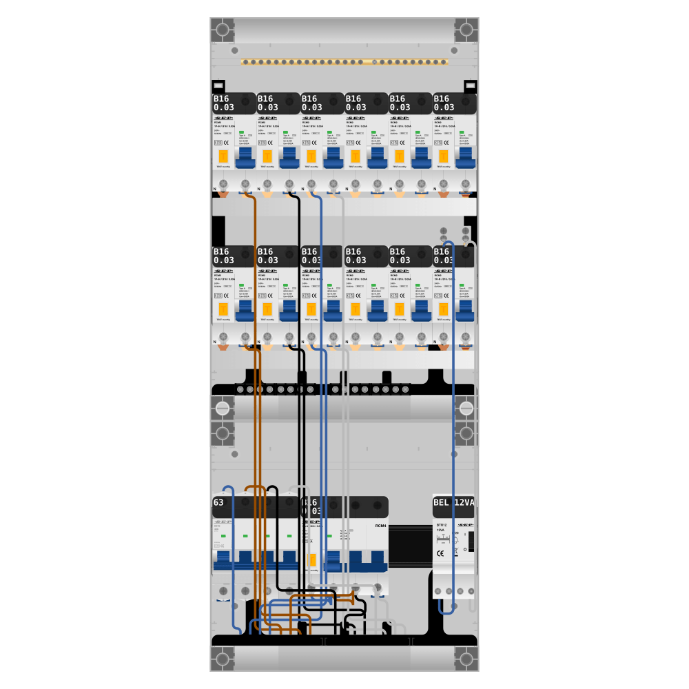 SEP Pro Groepenkast PV-ready 63A 3 fase 12 alamat + beltrafo + kracht