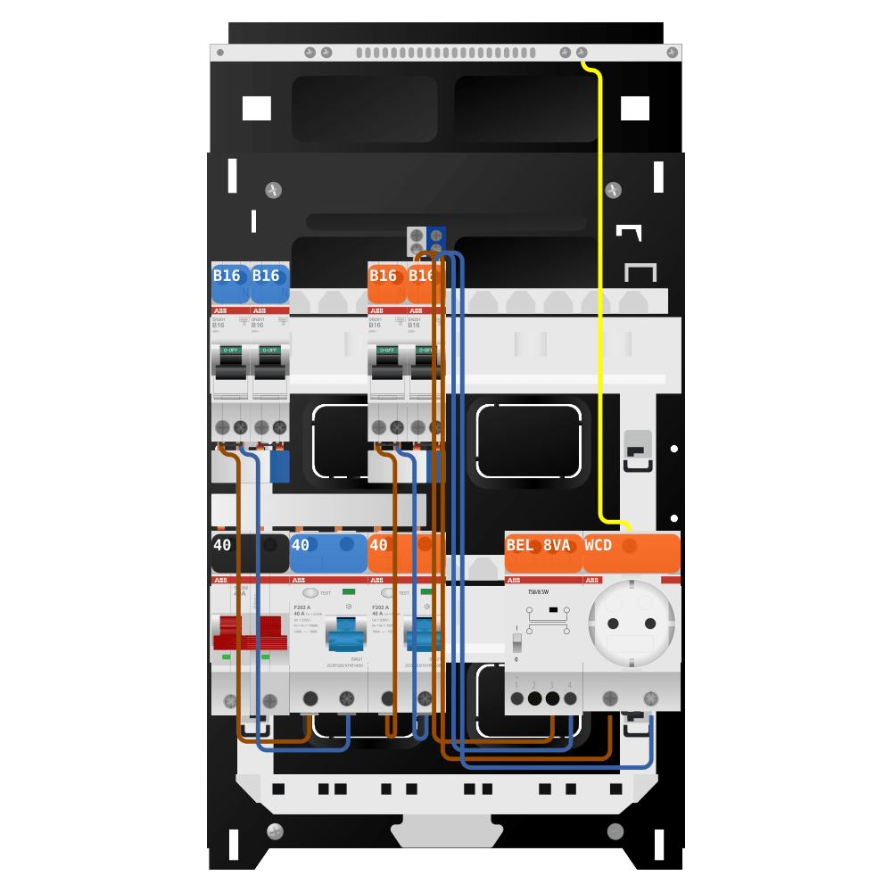 ABB Groepenkast 1 fase 4 groepen + beltrafo + wcd SN201