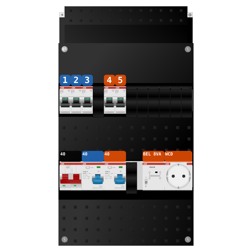 ABB Groepenkast 1 fase 5 groepen + beltrafo + wcd SN201