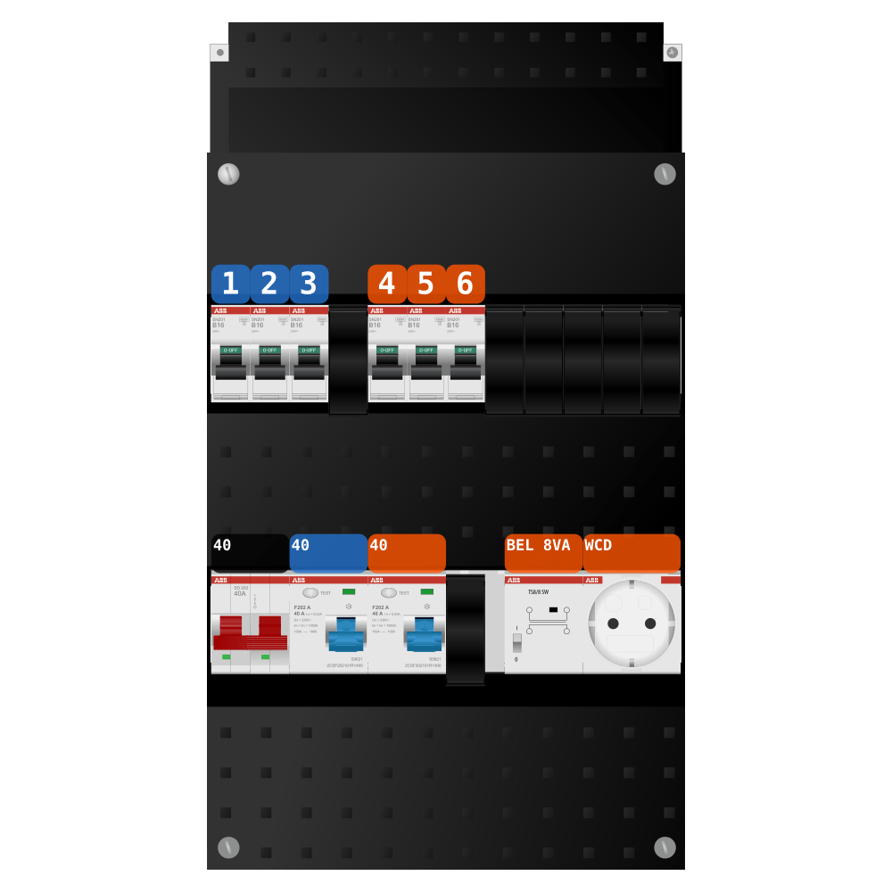 ABB Groepenkast 1 fase 6 groepen + beltrafo + wcd SN201