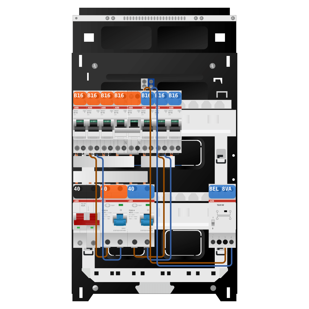 ABB Groepenkast 1 fase 6 groepen + beltrafo + kookgroep SN201
