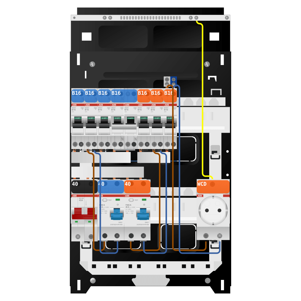 ABB Groepenkast 1 fase 6 groepen + wcd + kookgroep SN201