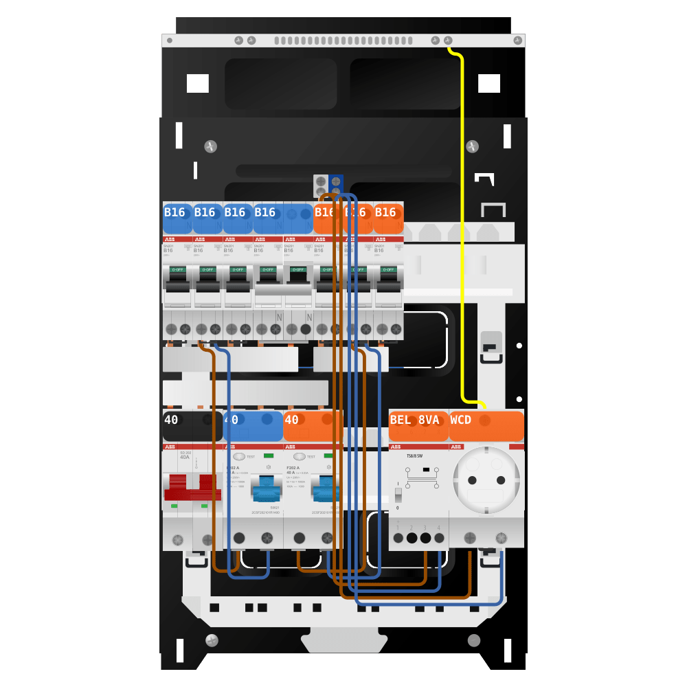 ABB Groepenkast 1 fase 6 groepen + beltrafo + wcd + kookgroep SN201