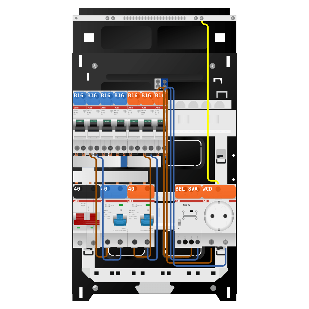 ABB Groepenkast 1 fase 7 groepen + beltrafo + wcd SN201