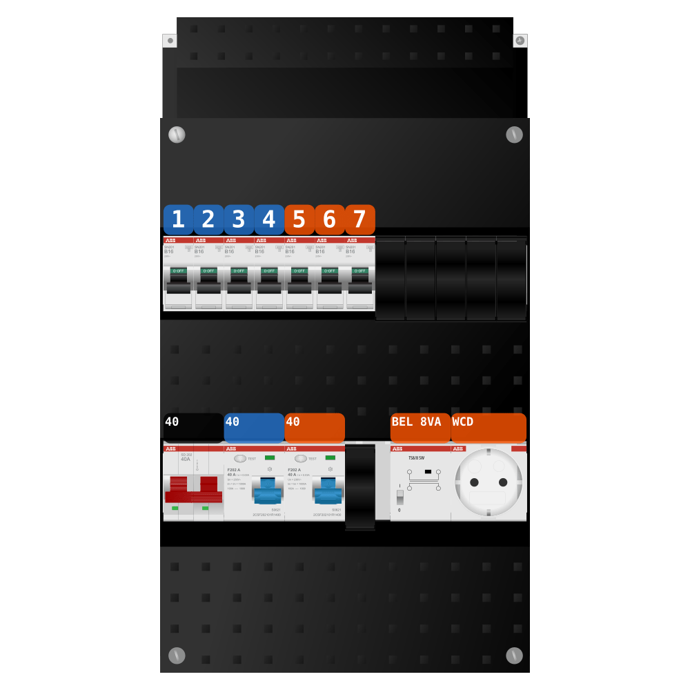 ABB Groepenkast 1 fase 7 groepen + beltrafo + wcd SN201