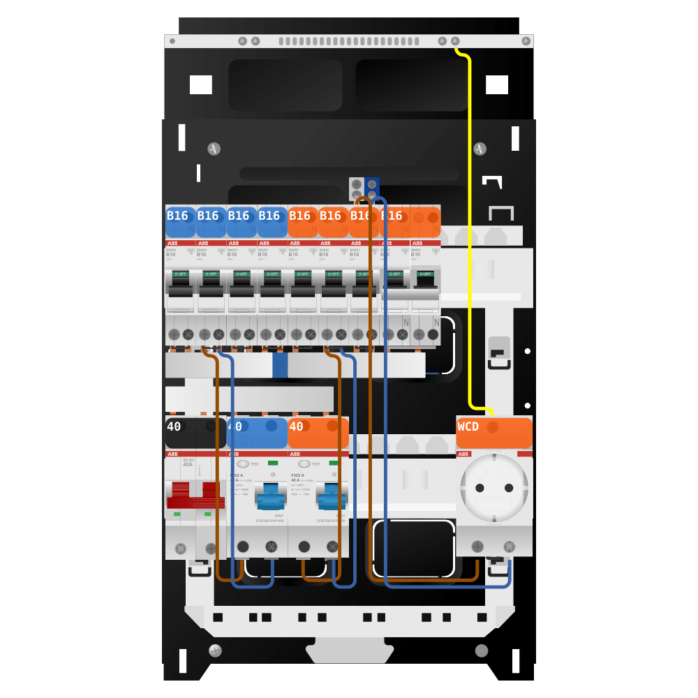 ABB Groepenkast 1 fase 7 groepen + wcd + kookgroep SN201