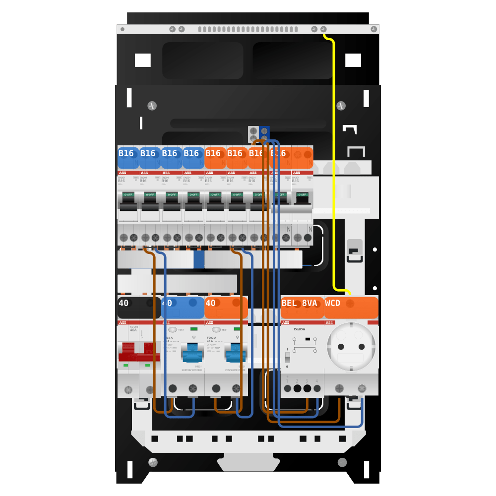 ABB Groepenkast 1 fase 7 groepen + beltrafo + wcd + kookgroep SN201