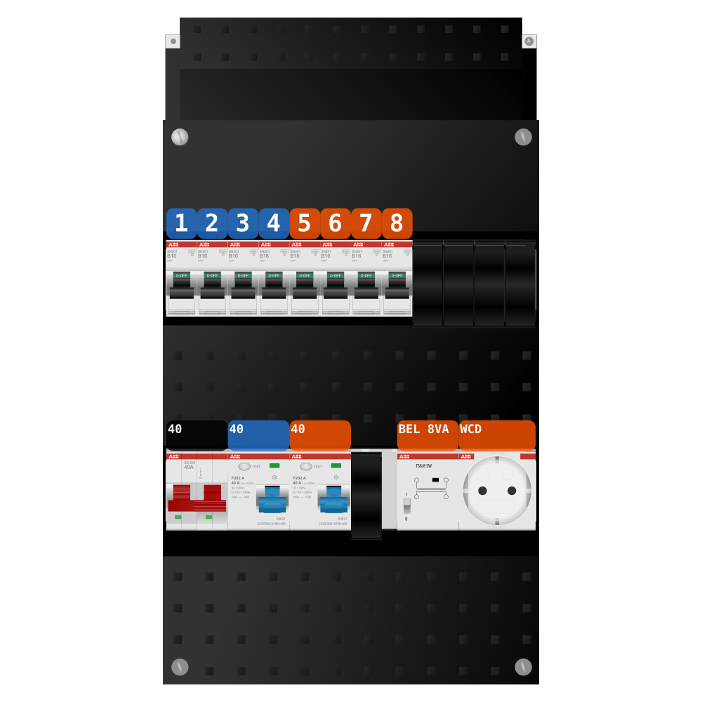 ABB Groepenkast 1 fase 8 groepen + beltrafo + wcd SN201
