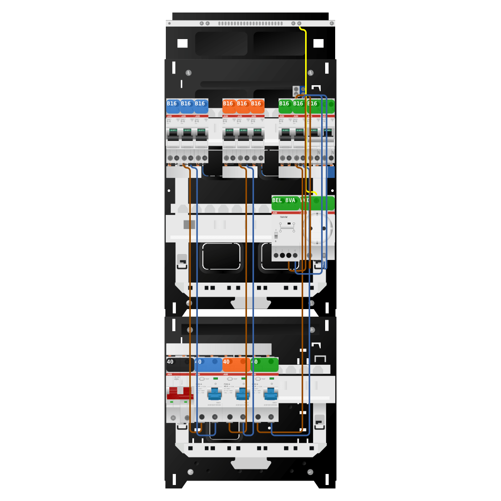 ABB Groepenkast 1 fase 8 groepen + beltrafo + wcd + kookgroep SN201