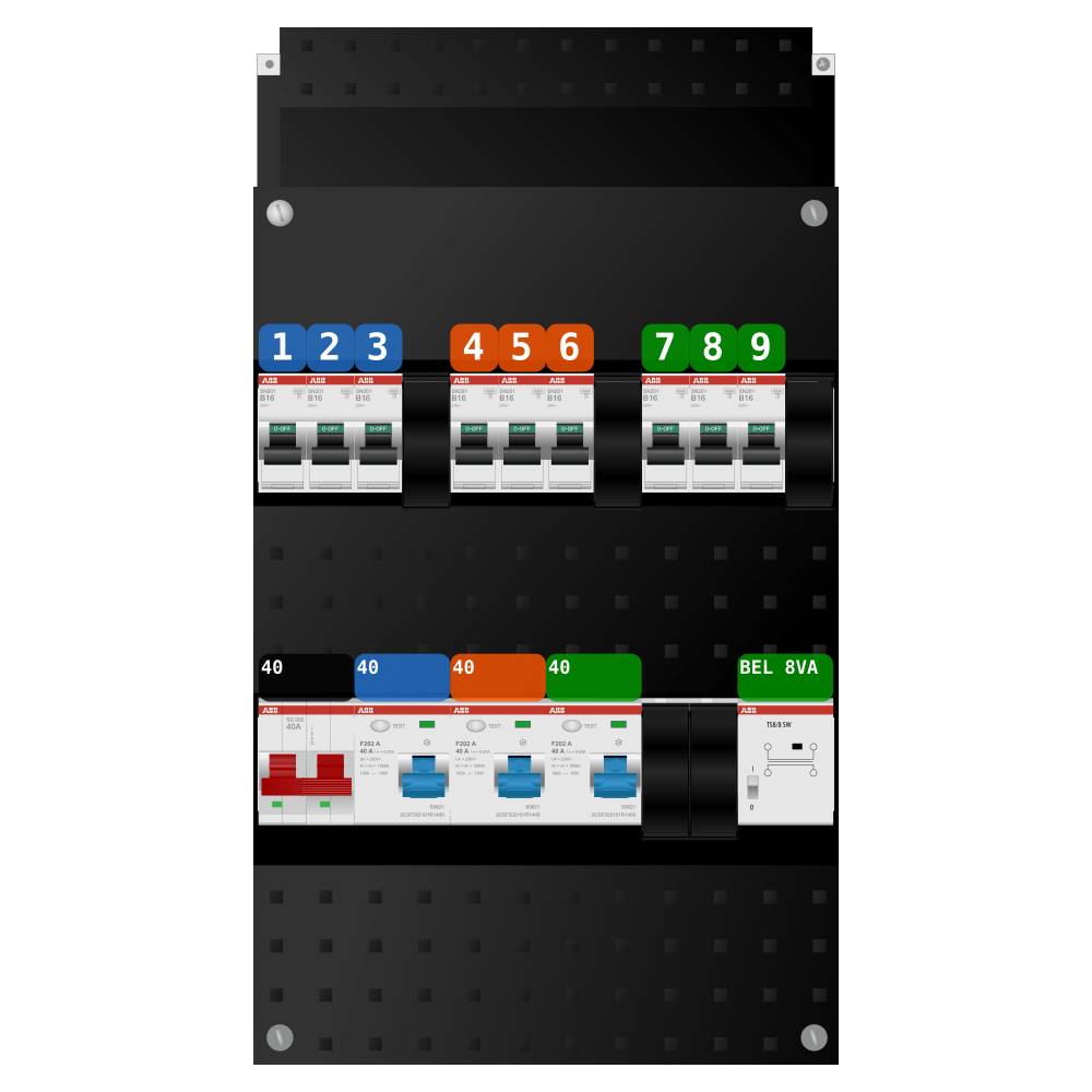 ABB Groepenkast 1 fase 9 groepen + beltrafo SN201