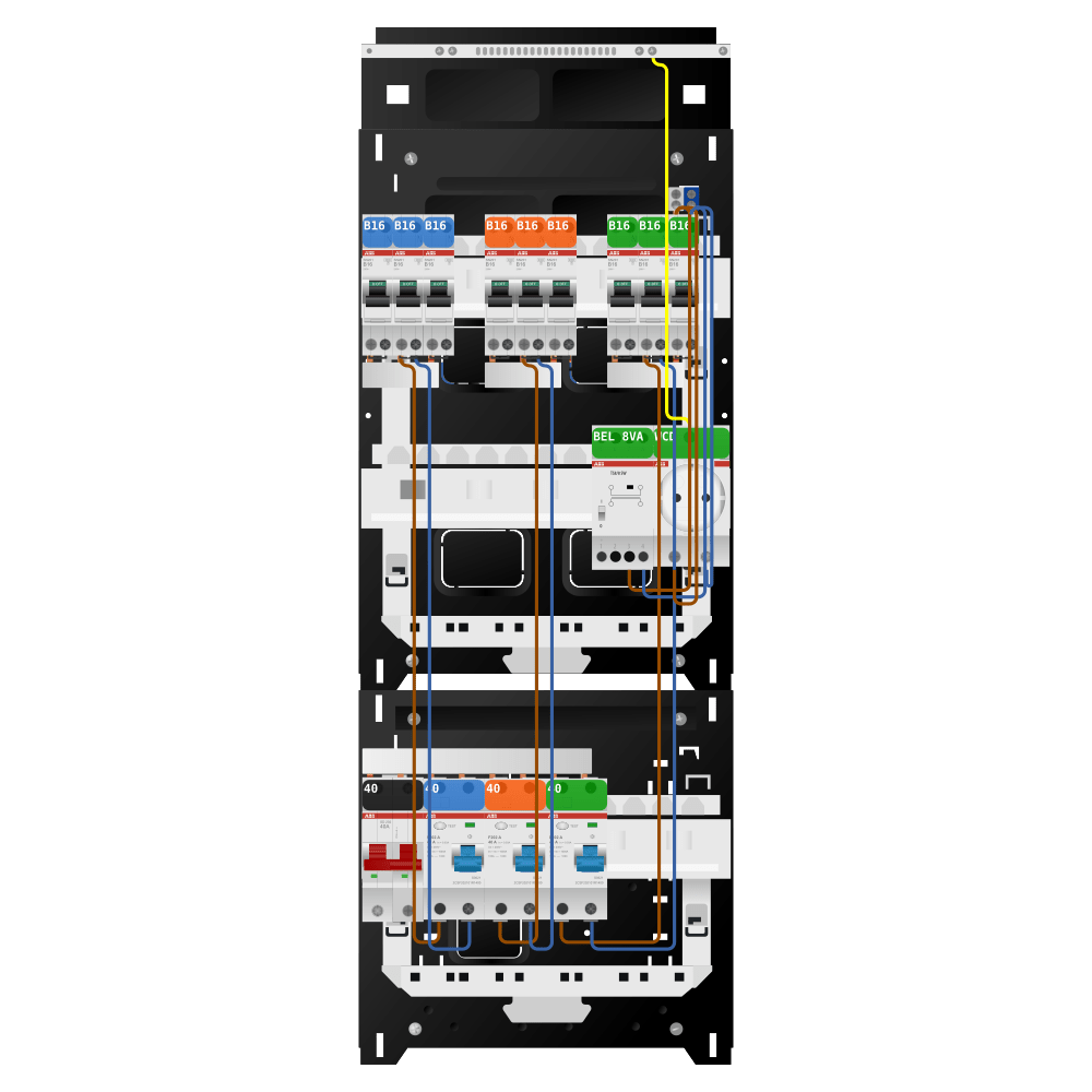 ABB Groepenkast 1 fase 9 groepen + beltrafo + wcd SN201