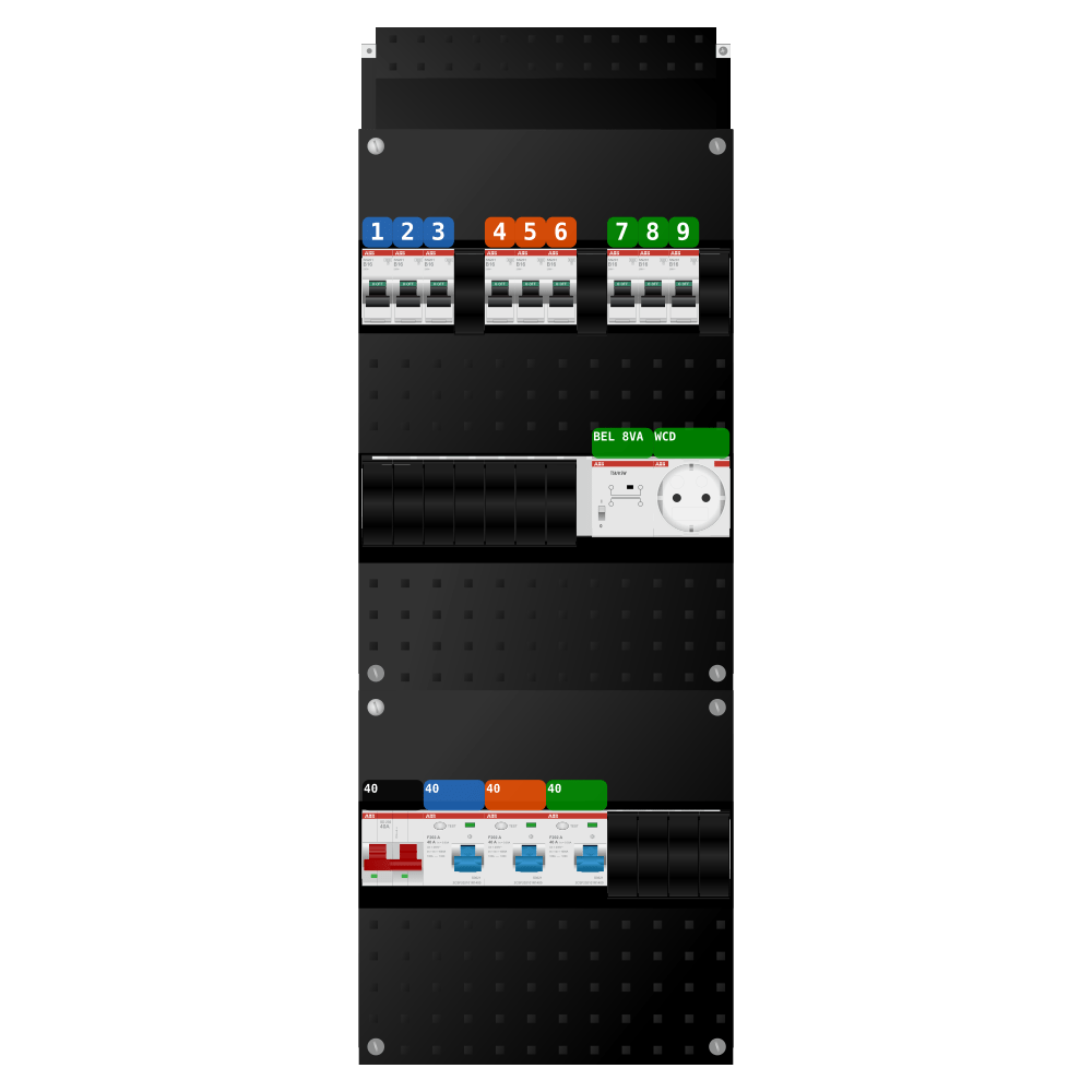 ABB Groepenkast 1 fase 9 groepen + beltrafo + wcd SN201