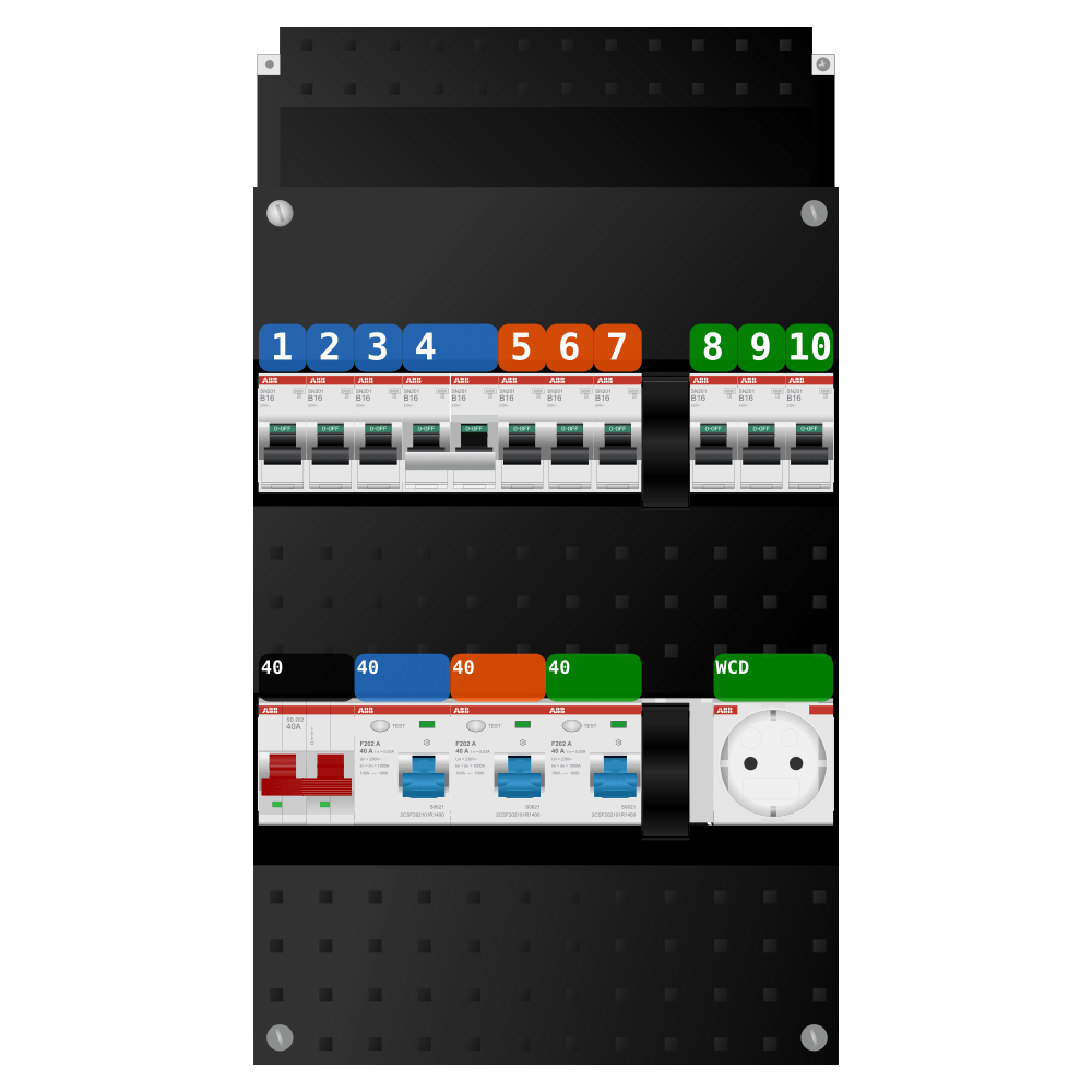 ABB Groepenkast 1 fase 9 groepen + wcd + kookgroep SN201