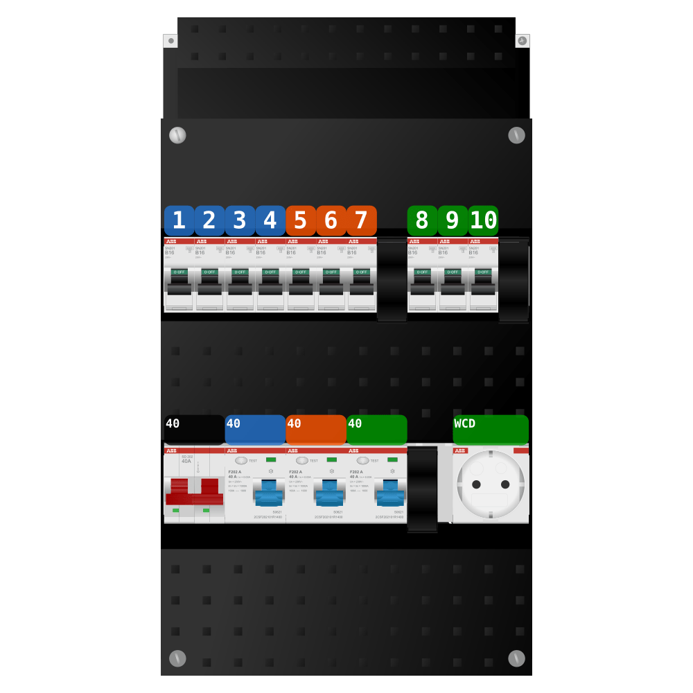 ABB Groepenkast 1 fase 10 groepen + wcd SN201