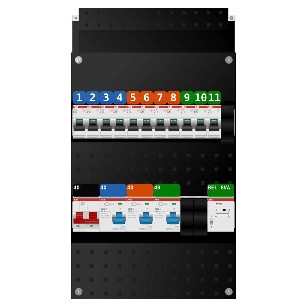 ABB Groepenkast 1 fase 11 groepen + beltrafo SN201
