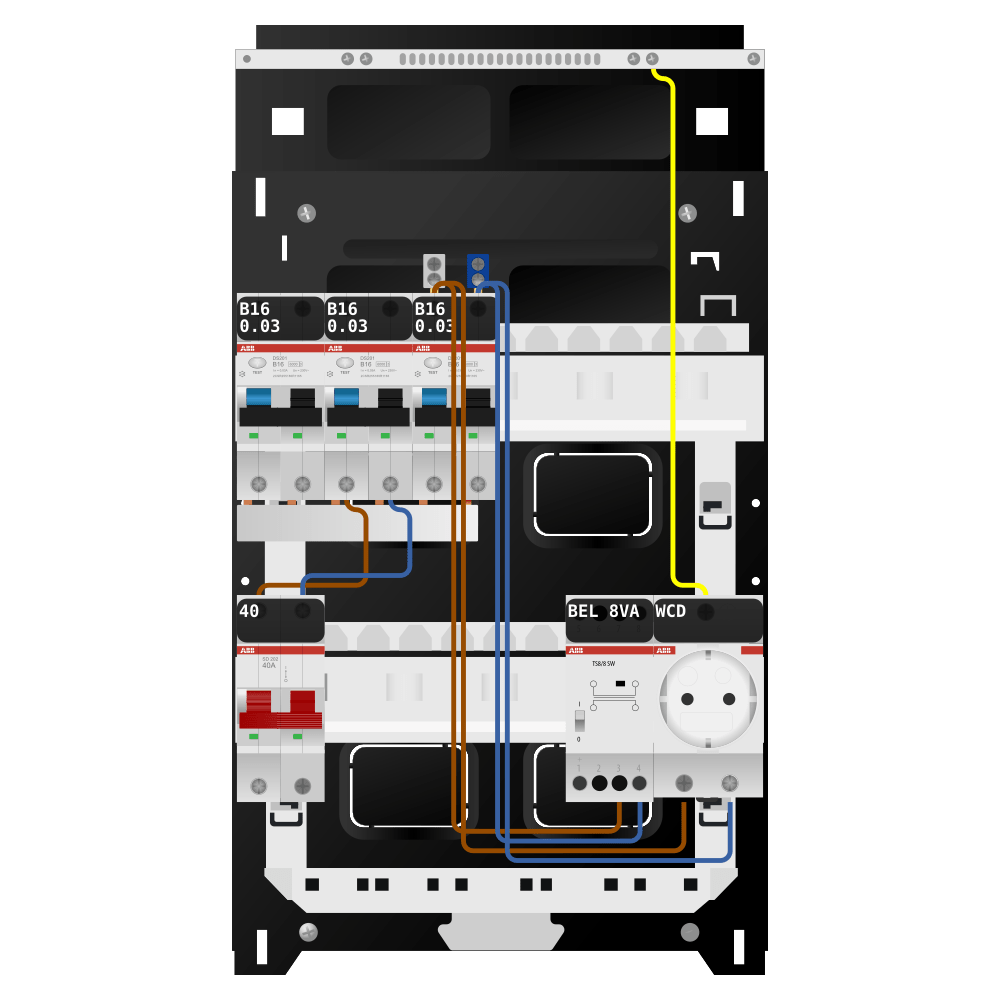 ABB Groepenkast 1 fase 3 alamat + beltrafo + wcd SN201