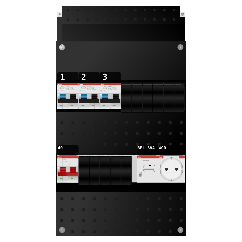ABB Groepenkast 1 fase 3 alamat + beltrafo + wcd SN201