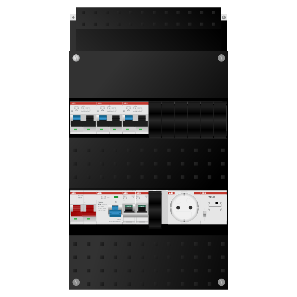ABB Groepenkast 1 fase 3 alamat + beltrafo + wcd + kookgroep SN201