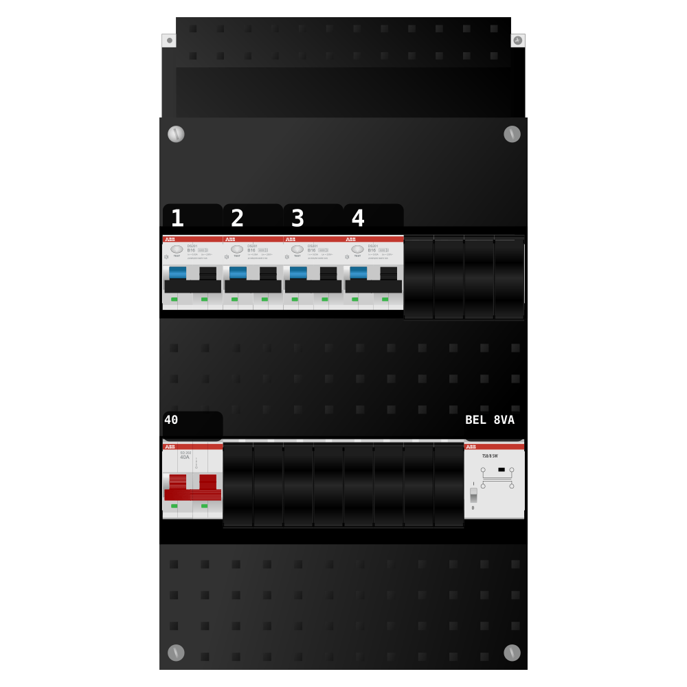 ABB Groepenkast 1 fase 4 alamat + beltrafo SN201