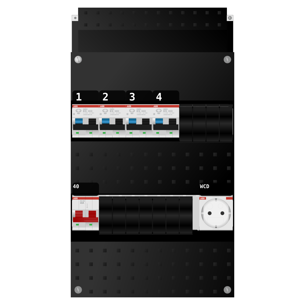 ABB Groepenkast 1 fase 4 alamat + wcd SN201