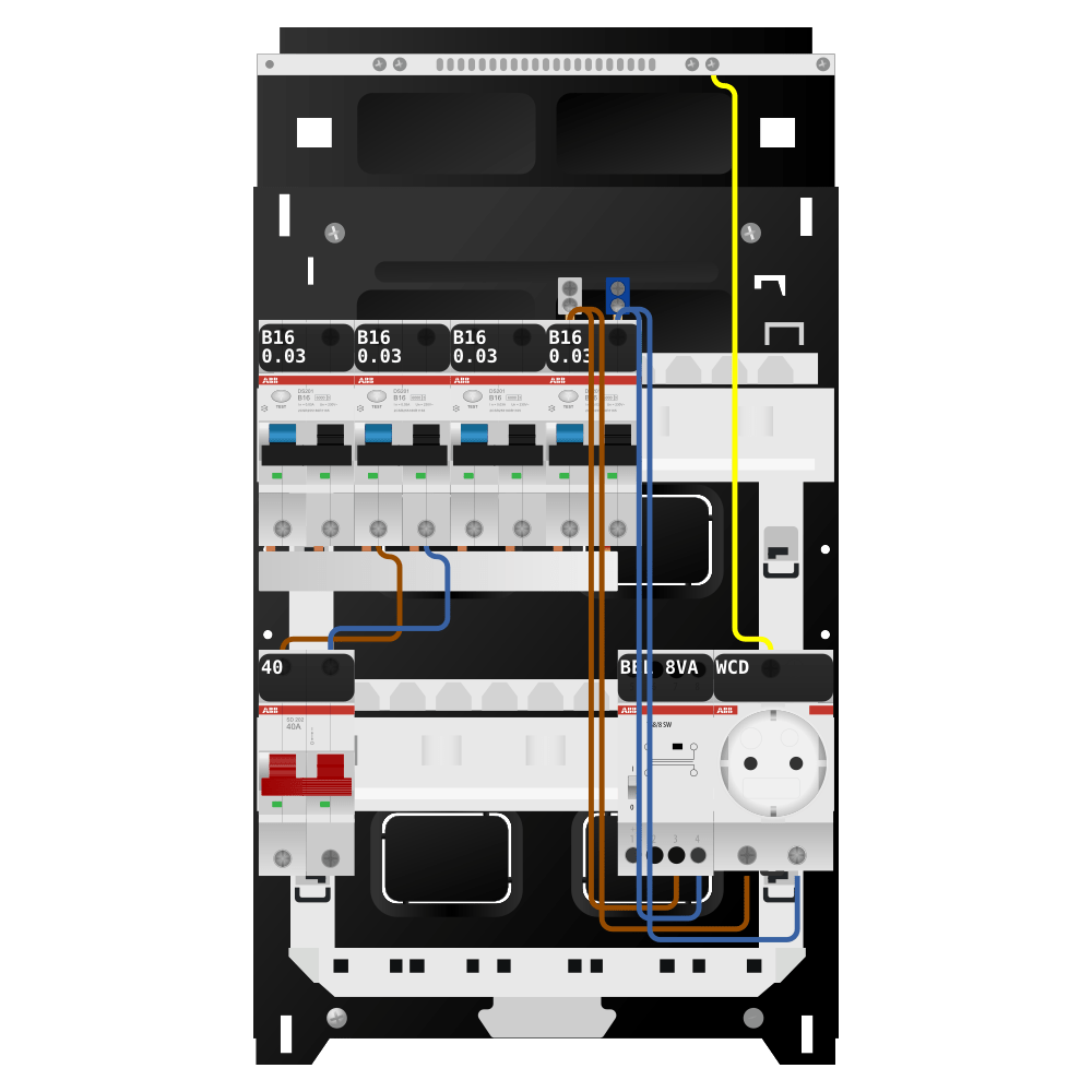 ABB Groepenkast 1 fase 4 alamat + beltrafo + wcd SN201