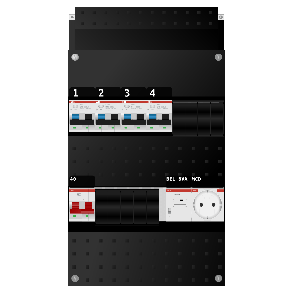 ABB Groepenkast 1 fase 4 alamat + beltrafo + wcd SN201