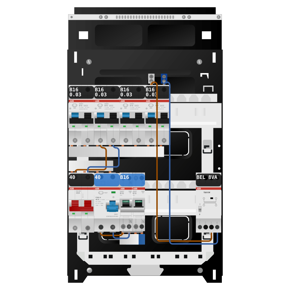 ABB Groepenkast 1 fase 4 alamat + beltrafo + kookgroep SN201