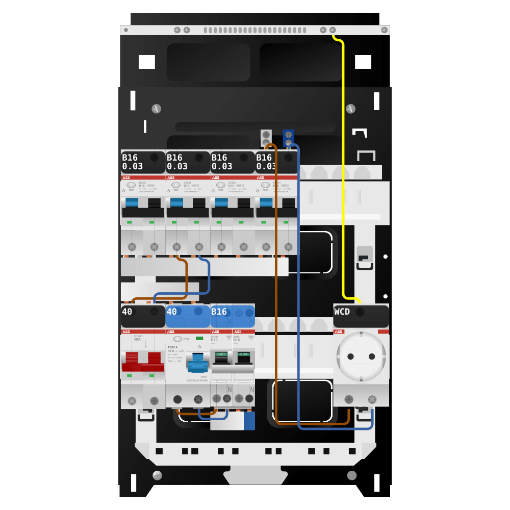 ABB Groepenkast 1 fase 4 alamat + wcd + kookgroep SN201