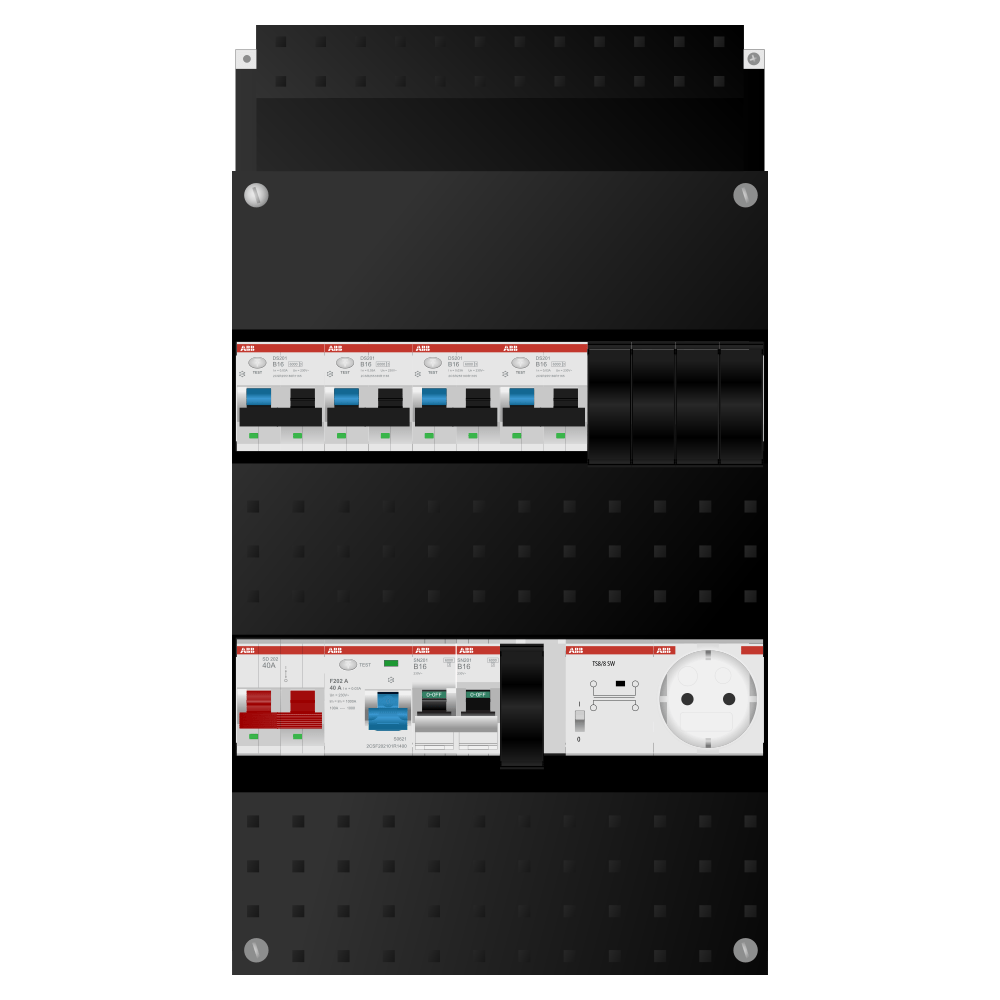 ABB Groepenkast 1 fase 4 alamat + beltrafo + wcd + kookgroep SN201