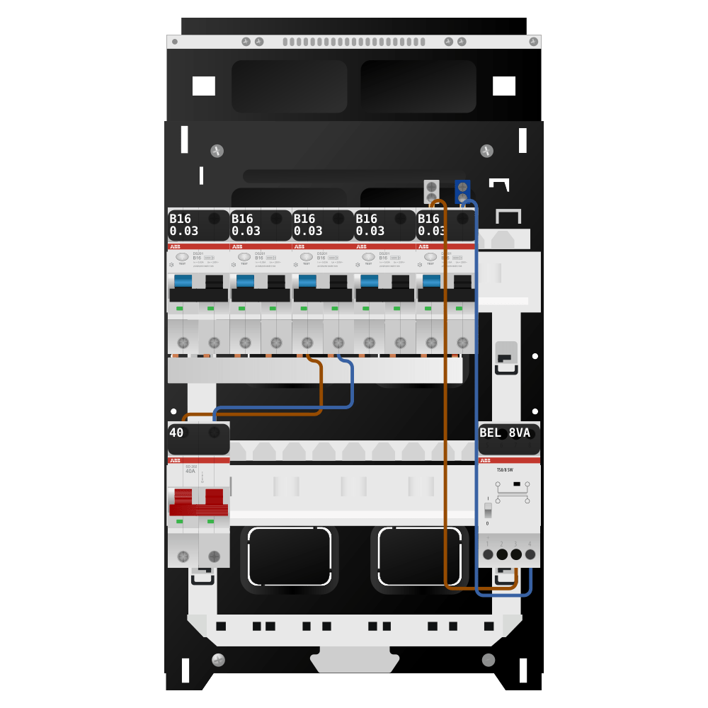 ABB Groepenkast 1 fase 5 alamat + beltrafo SN201