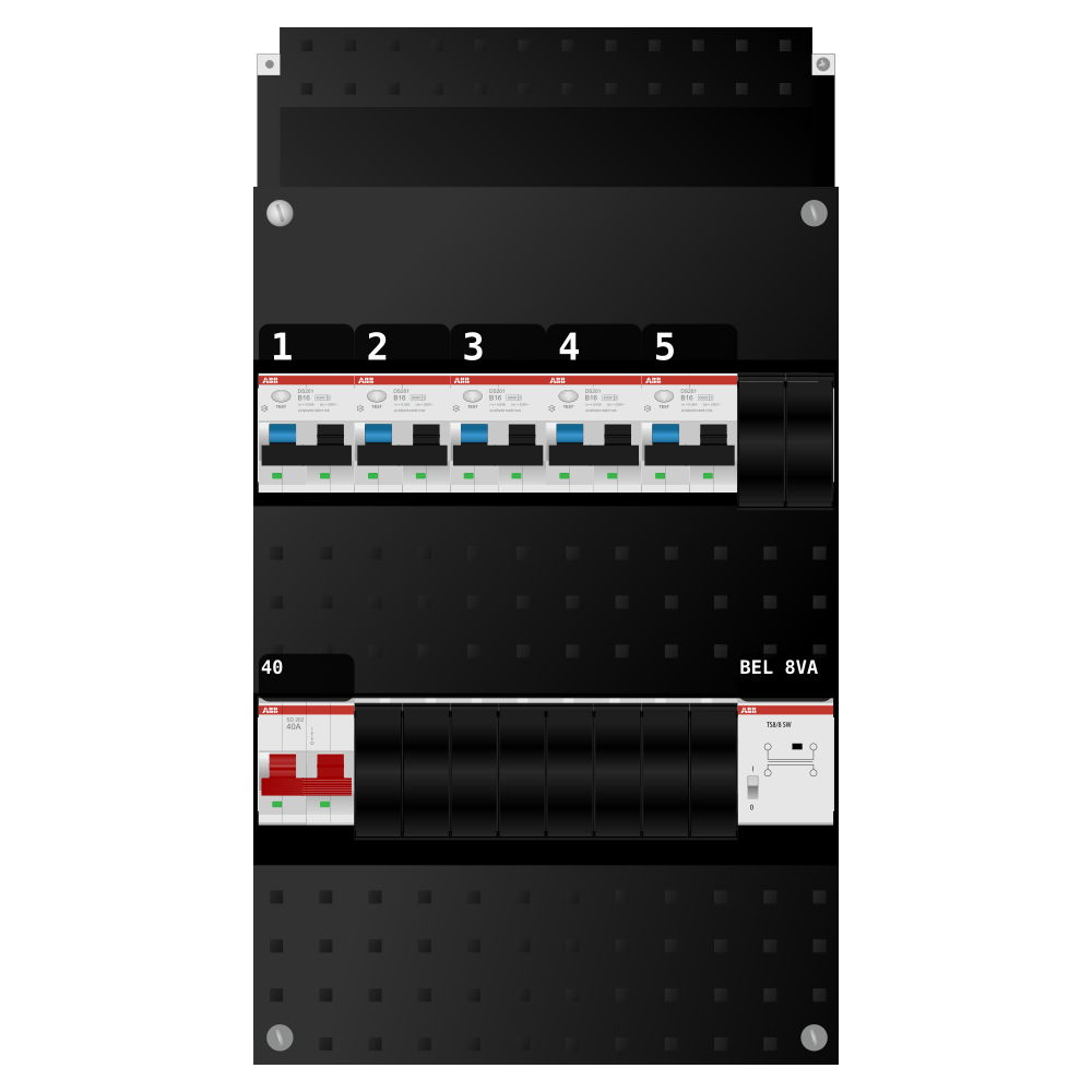 ABB Groepenkast 1 fase 5 alamat + beltrafo SN201