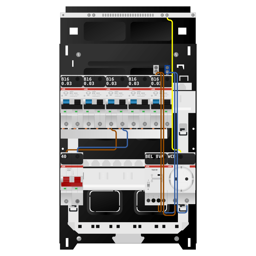 ABB Groepenkast 1 fase 5 alamat + beltrafo + wcd SN201