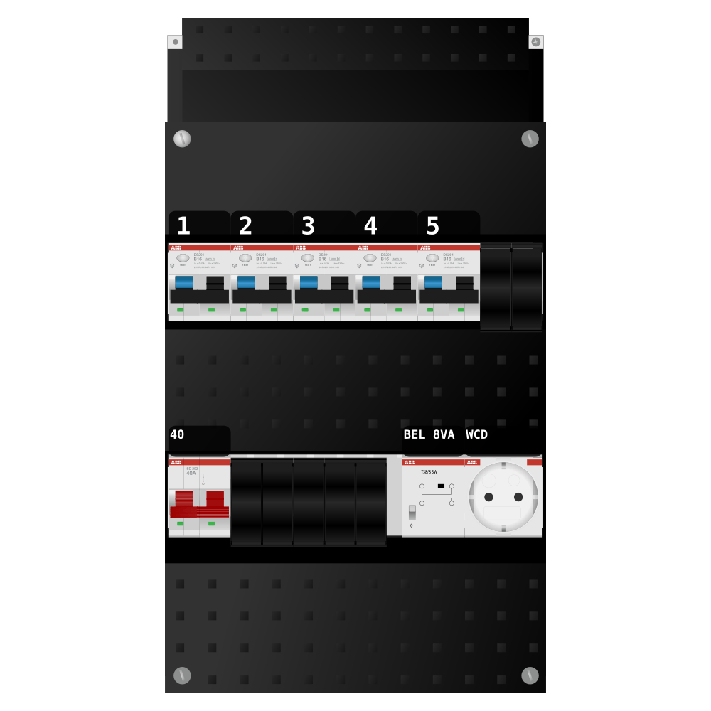 ABB Groepenkast 1 fase 5 alamat + beltrafo + wcd SN201