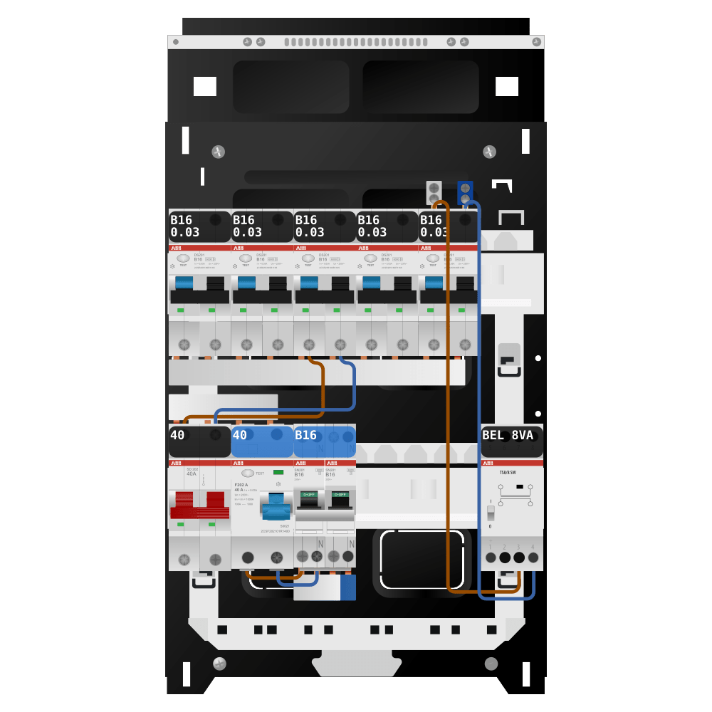 ABB Groepenkast 1 fase 5 alamat + beltrafo + kookgroep SN201