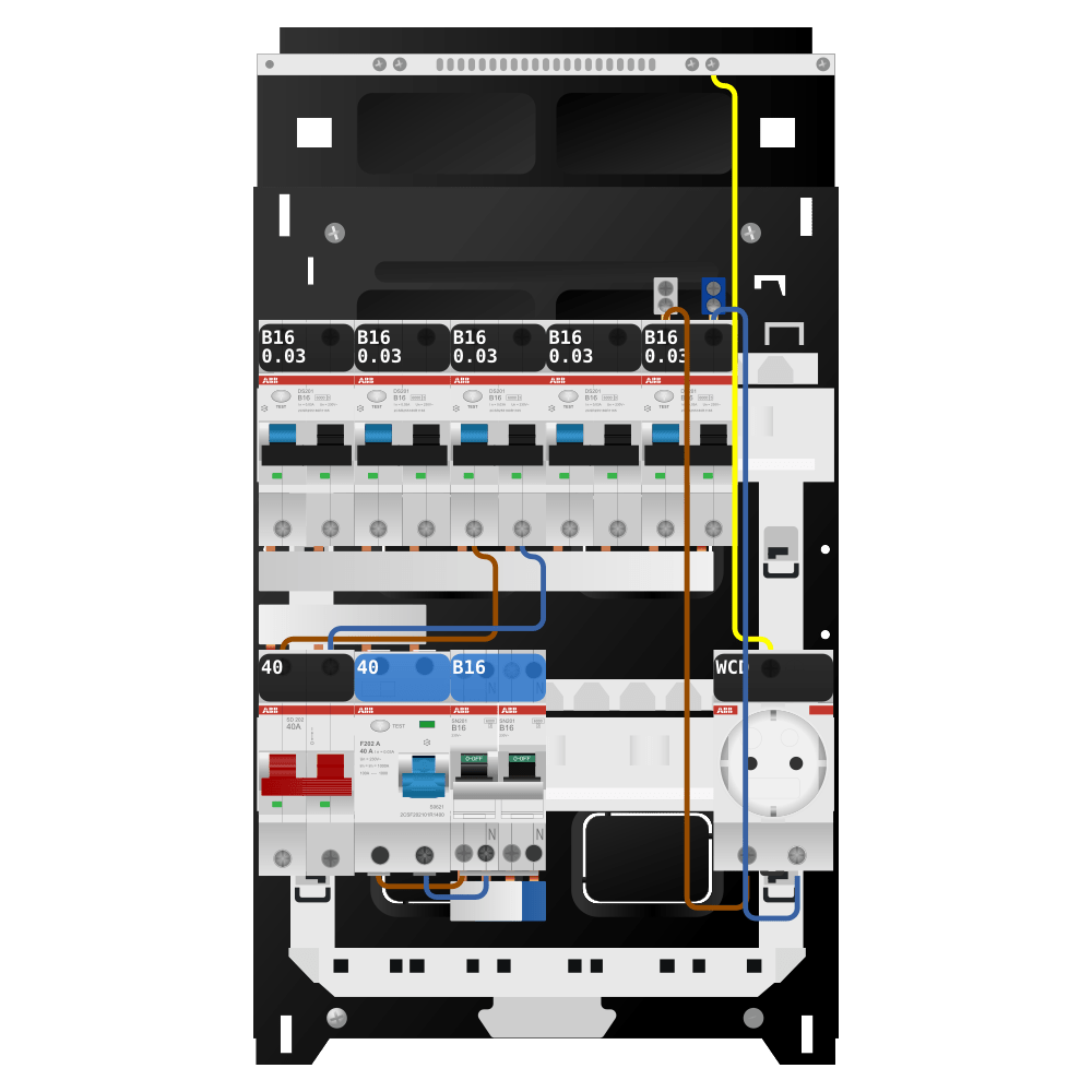 ABB Groepenkast 1 fase 5 alamat + wcd + kookgroep SN201