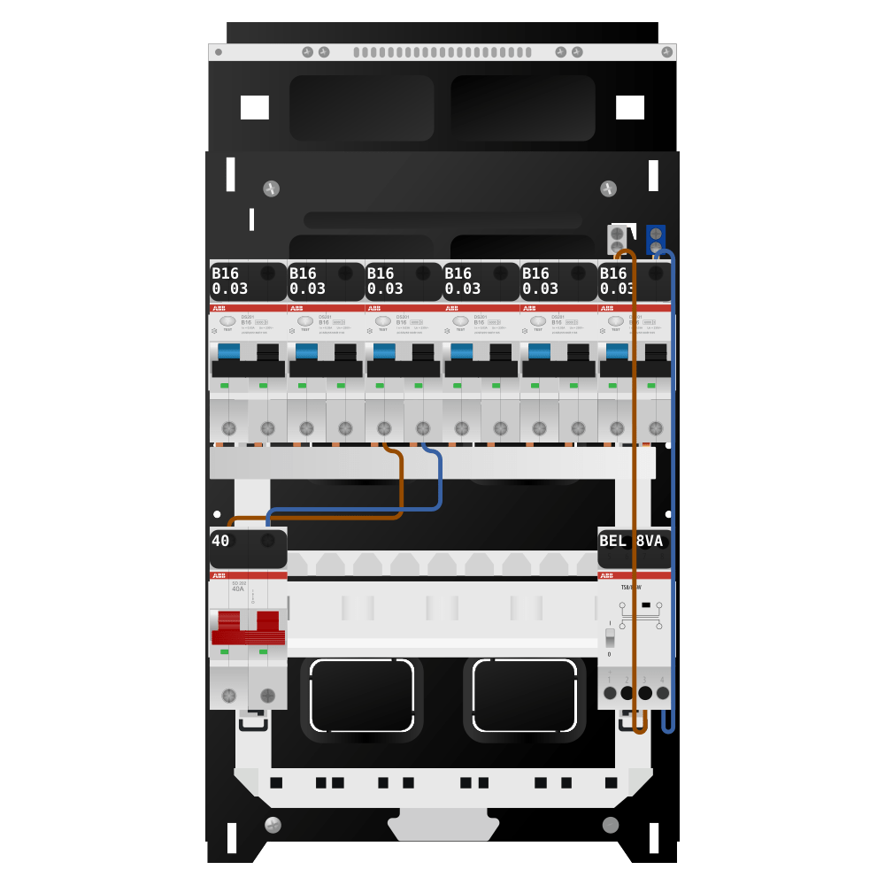ABB Groepenkast 1 fase 6 alamat + beltrafo SN201