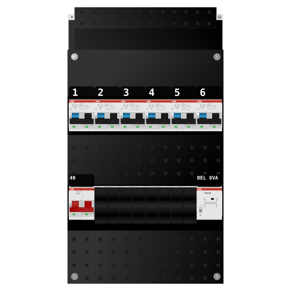 ABB Groepenkast 1 fase 6 alamat + beltrafo SN201