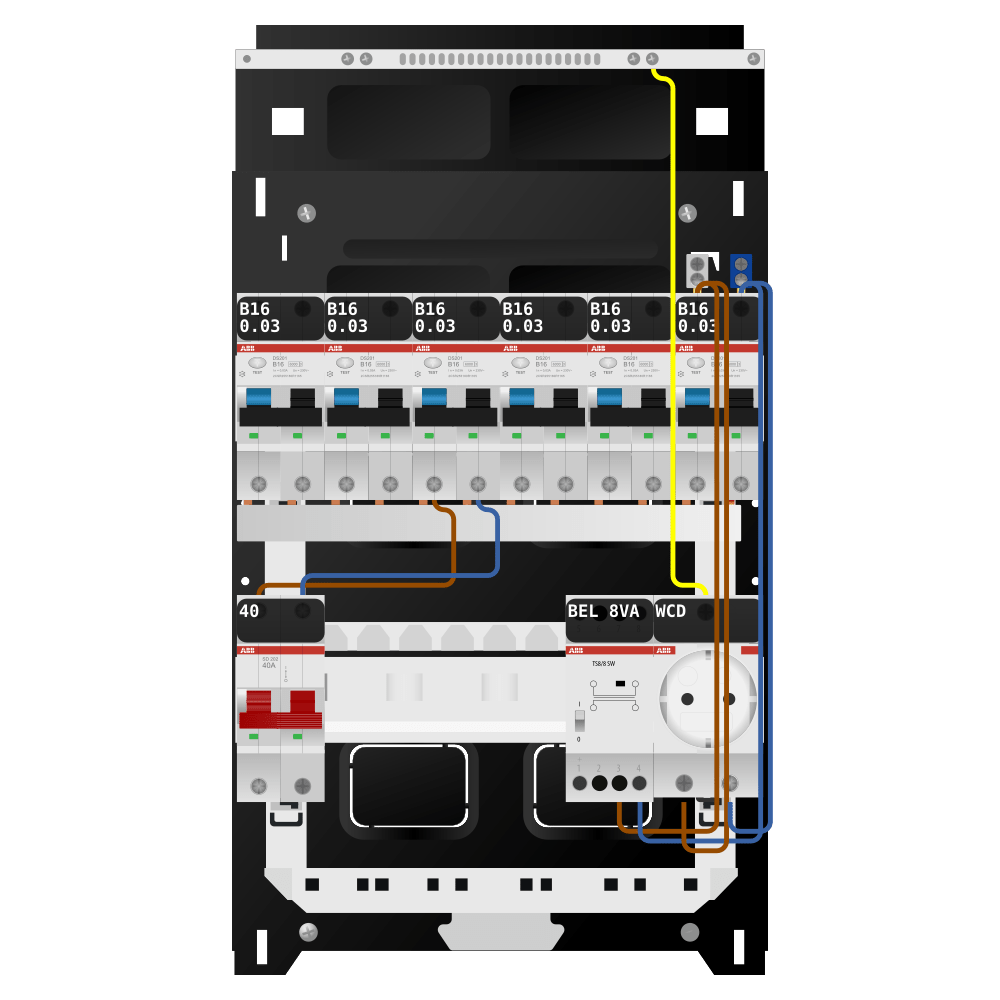 ABB Groepenkast 1 fase 6 alamat + beltrafo + wcd SN201
