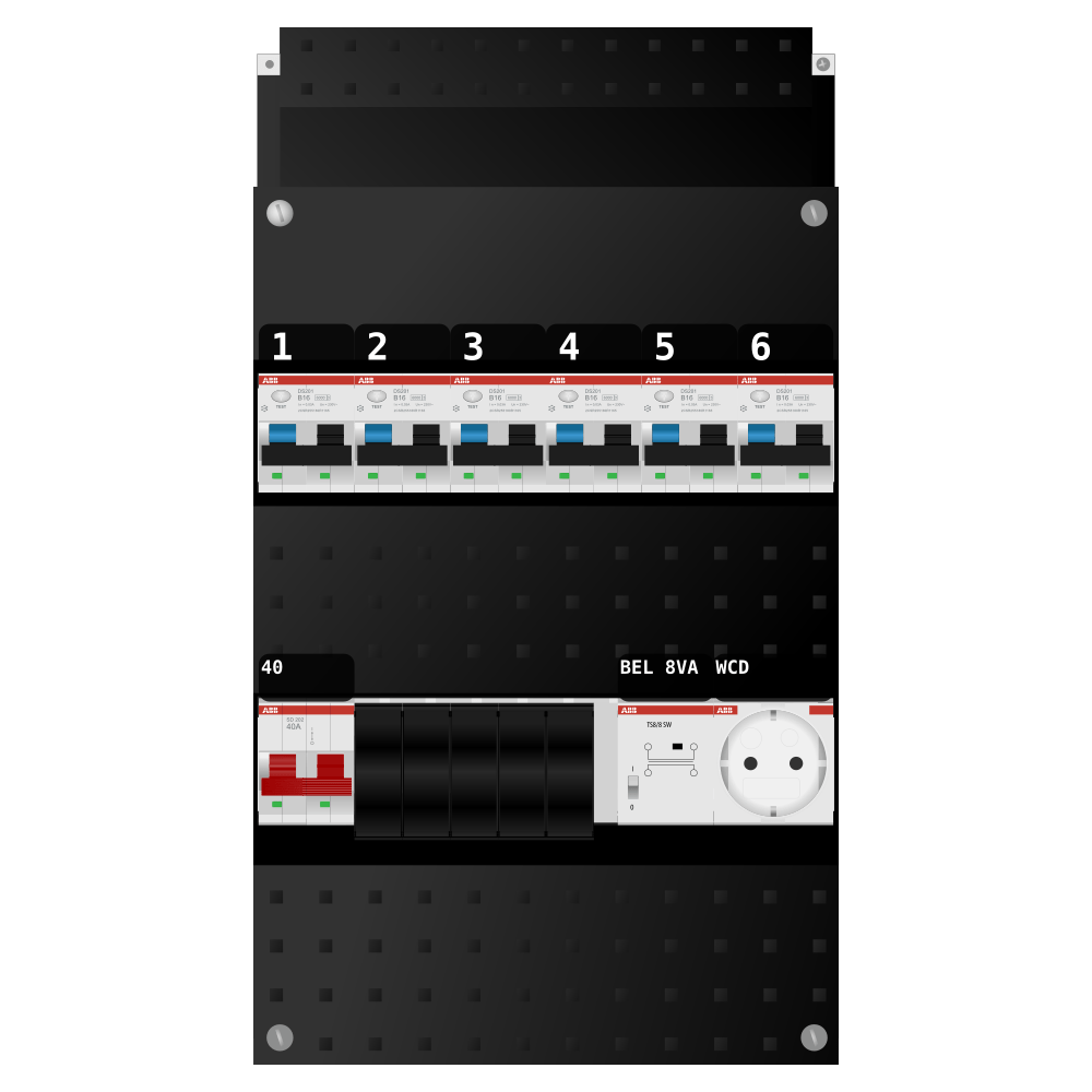 ABB Groepenkast 1 fase 6 alamat + beltrafo + wcd SN201