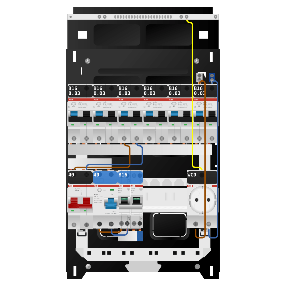 ABB Groepenkast 1 fase 6 alamat + wcd + kookgroep SN201