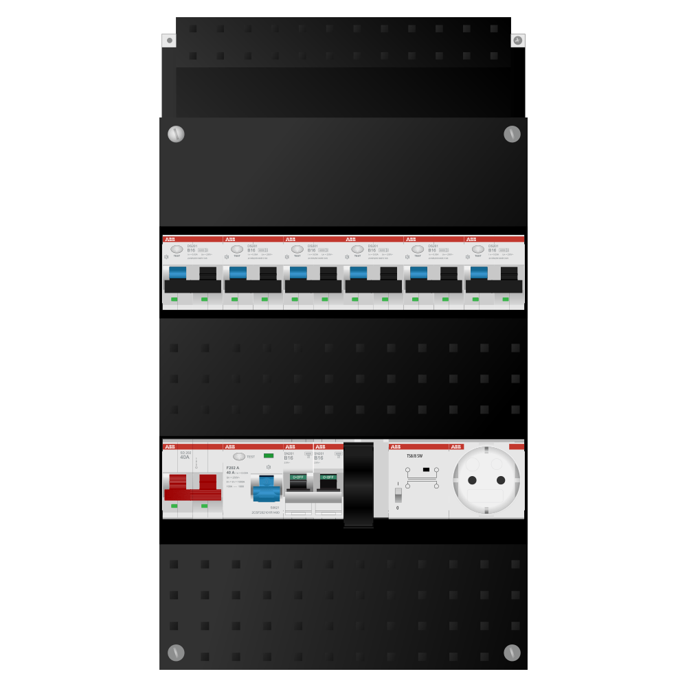 ABB Groepenkast 1 fase 6 alamat + beltrafo + wcd + kookgroep SN201