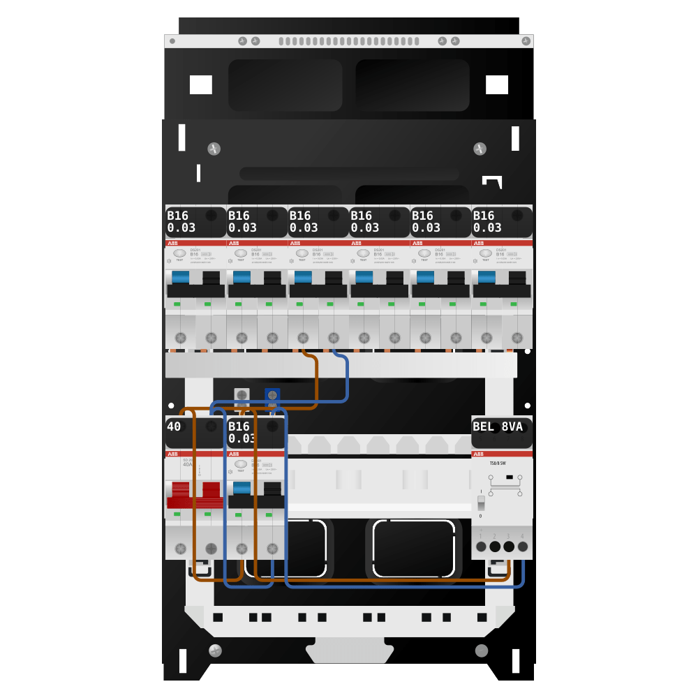 ABB Groepenkast 1 fase 7 alamat + beltrafo SN201