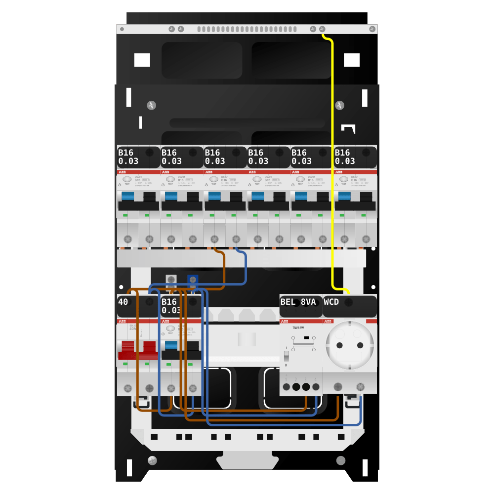 ABB Groepenkast 1 fase 7 alamat + beltrafo + wcd SN201