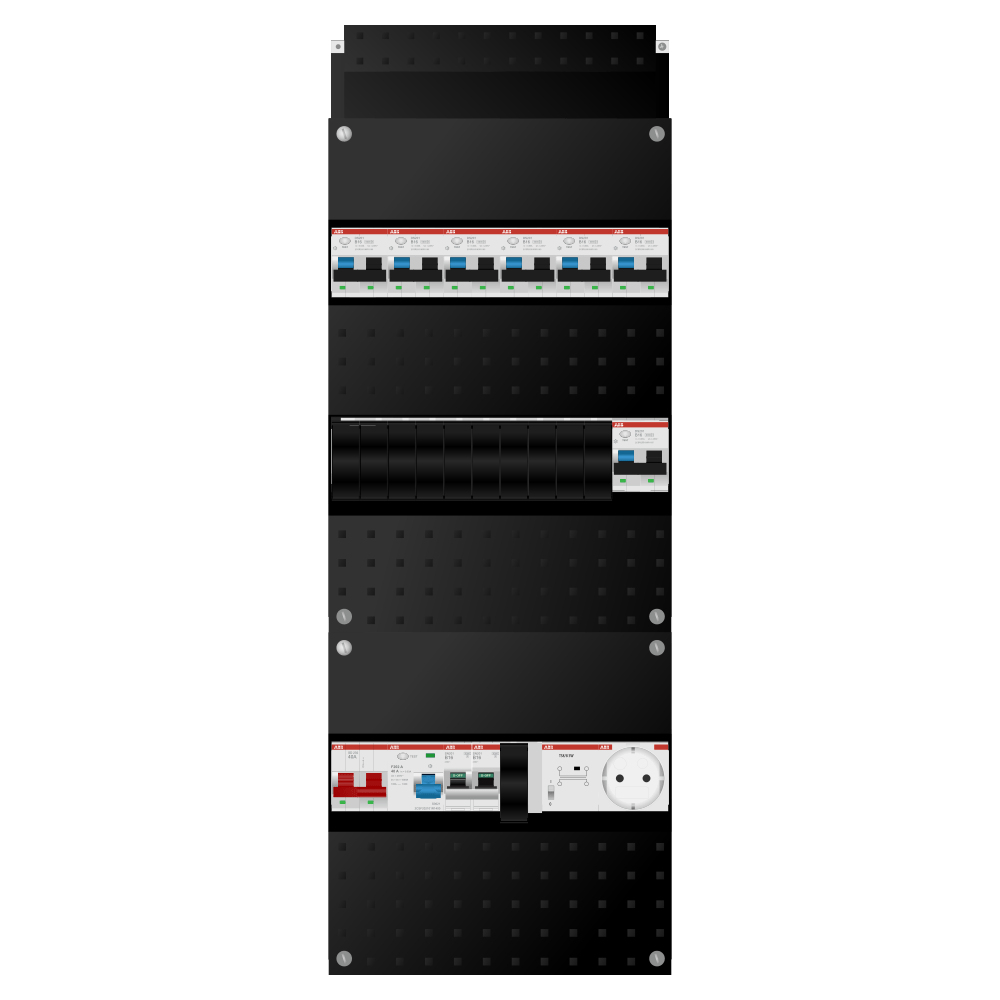 ABB Groepenkast 1 fase 7 alamat + beltrafo + wcd + kookgroep SN201