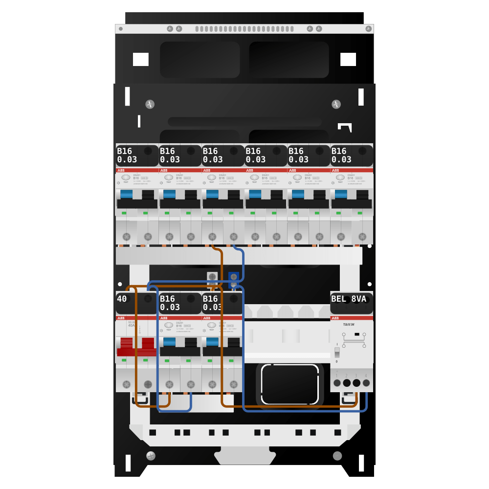 ABB Groepenkast 1 fase 8 alamat + beltrafo SN201