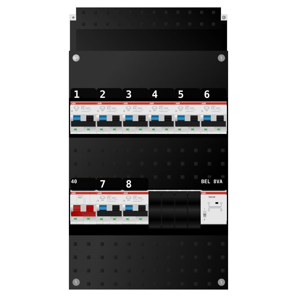 ABB Groepenkast 1 fase 8 alamat + beltrafo SN201