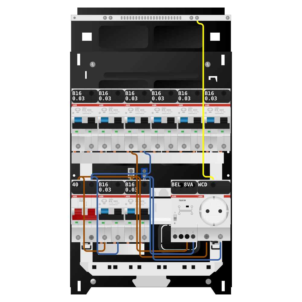 ABB Groepenkast 1 fase 8 alamat + beltrafo + wcd SN201