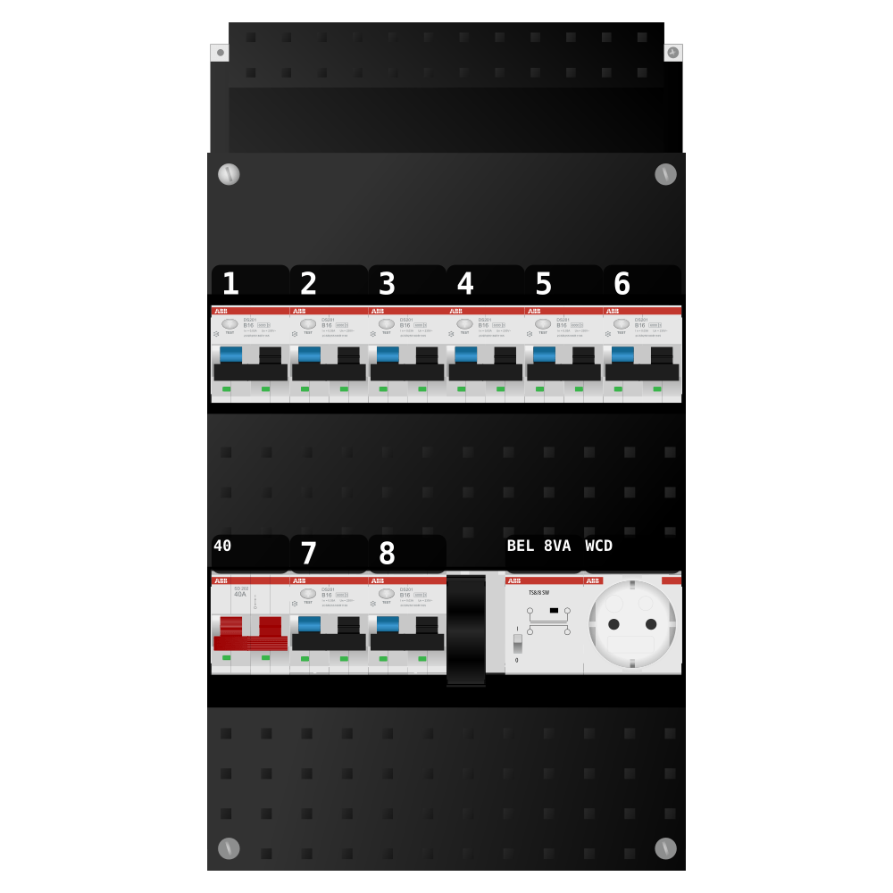 ABB Groepenkast 1 fase 8 alamat + beltrafo + wcd SN201